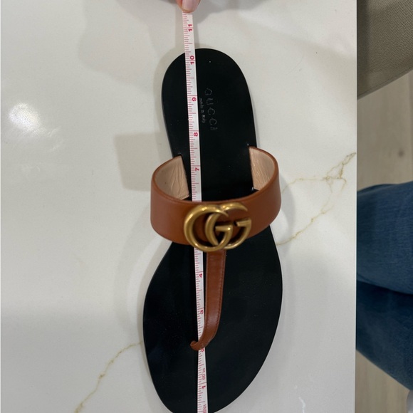 Gucci Flat Marmont Leather Thong tan gold size 9 - Picture 8 of 8